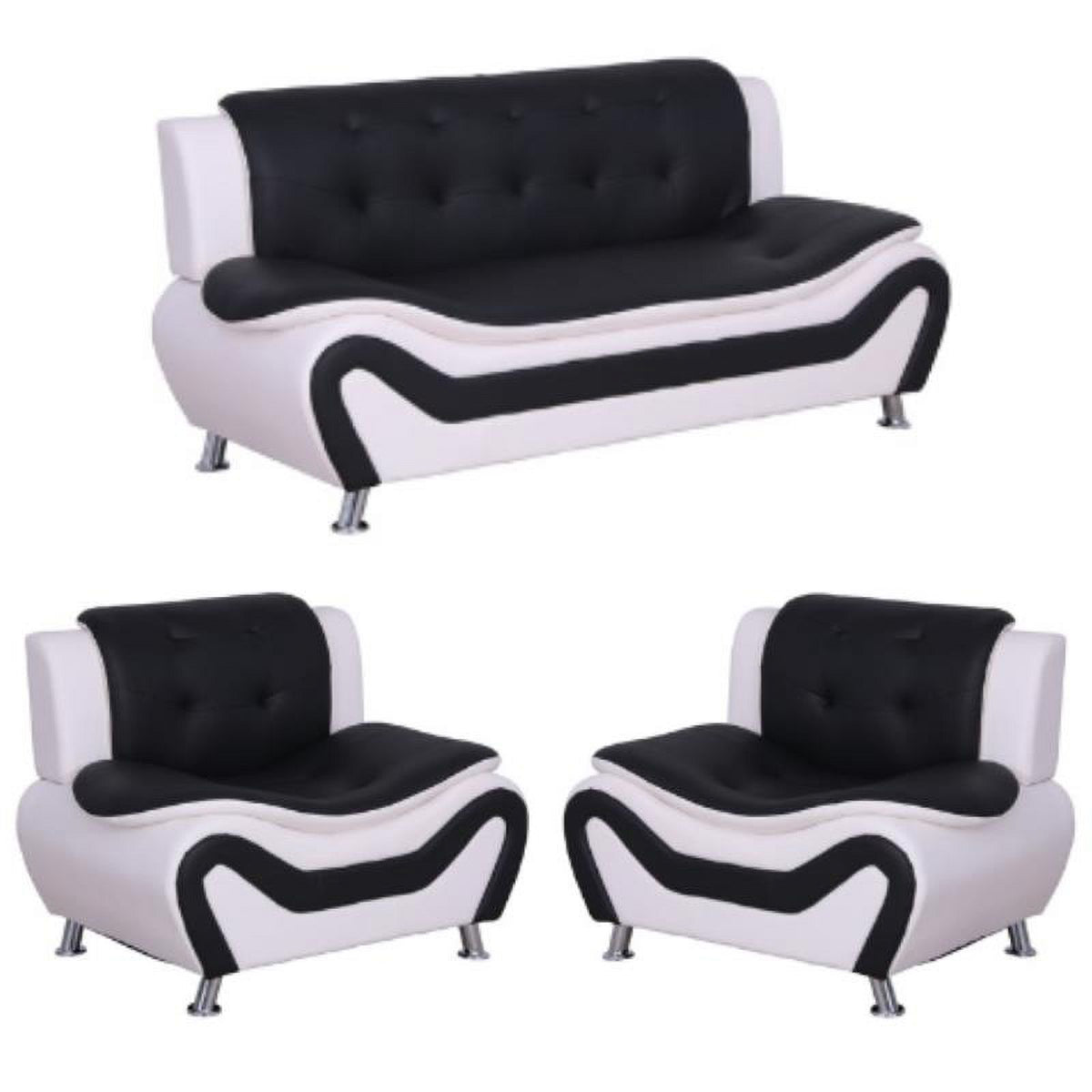 3-Piece Set with Sofa and 2 Club Chairs in Black & White Z1968