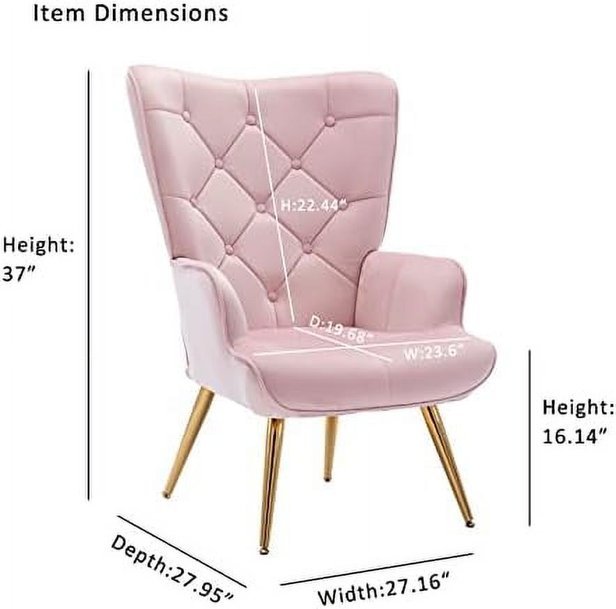 Velvet Buttoned Accent Arm Lounge Chair with Golden Plated Metal Legs & Pillow High Wingback Chair T9082