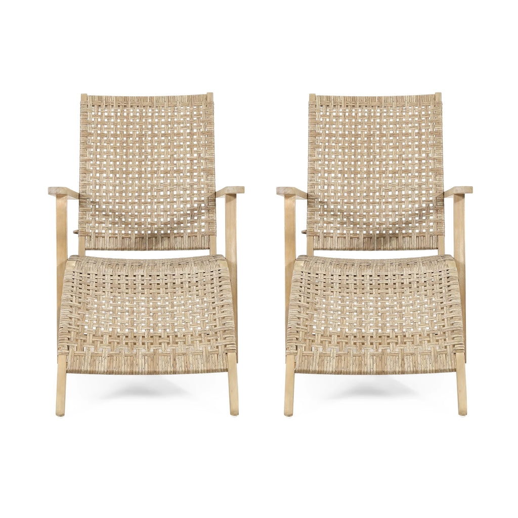 Acacia Wood Outdoor Lounge Chair Set of 2 Light Brown P70174