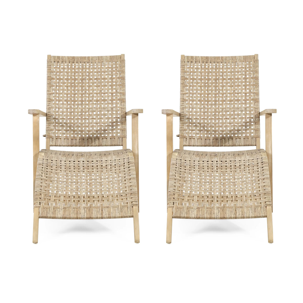 Acacia Wood Outdoor Lounge Chair Set of 2 Light Brown P70174