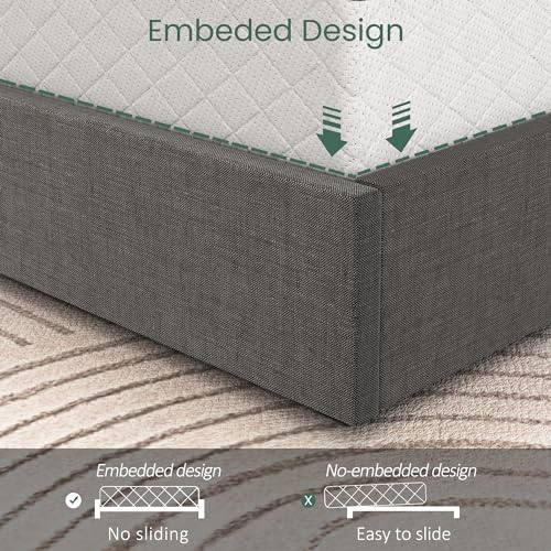 King Size Linen Upholstered Platform Bed Frame with 4 Storage Drawers and Wingback Headboard Q678