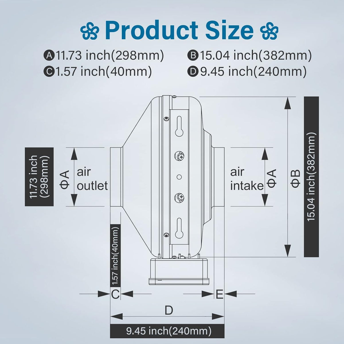 12 Inch 888 CFM Duct Inline Fan S43413