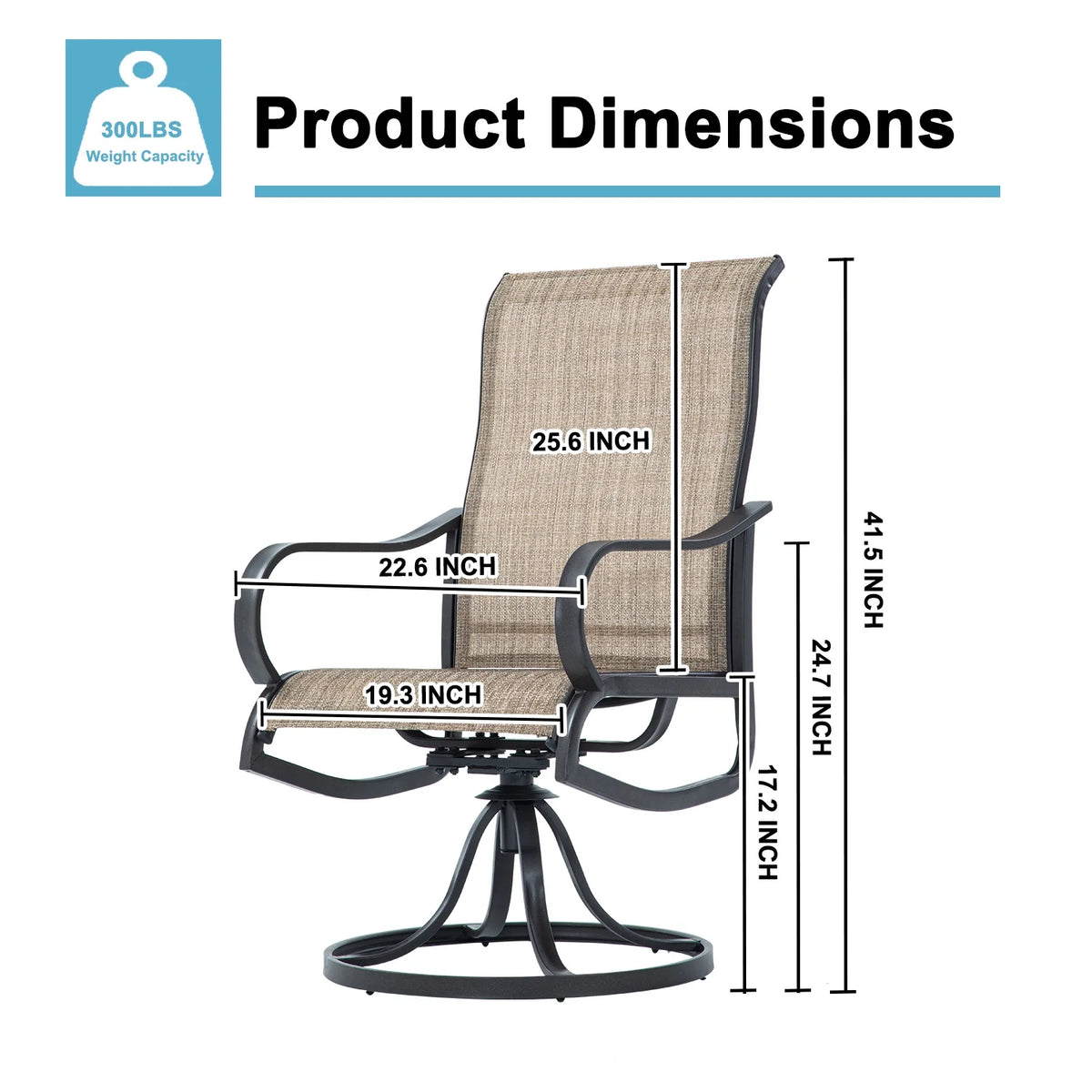 Grey White Set of 2 High Back Padded Swivel Patio Chairs Y4383