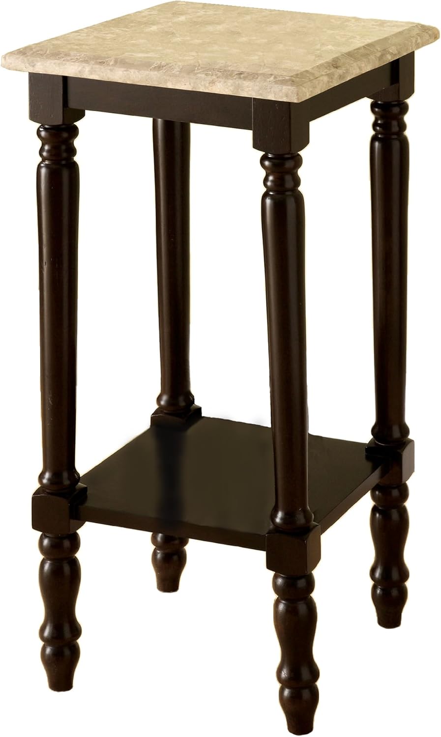Round Stand with Genuine Marble Top, Dark Cherry Finish Z942