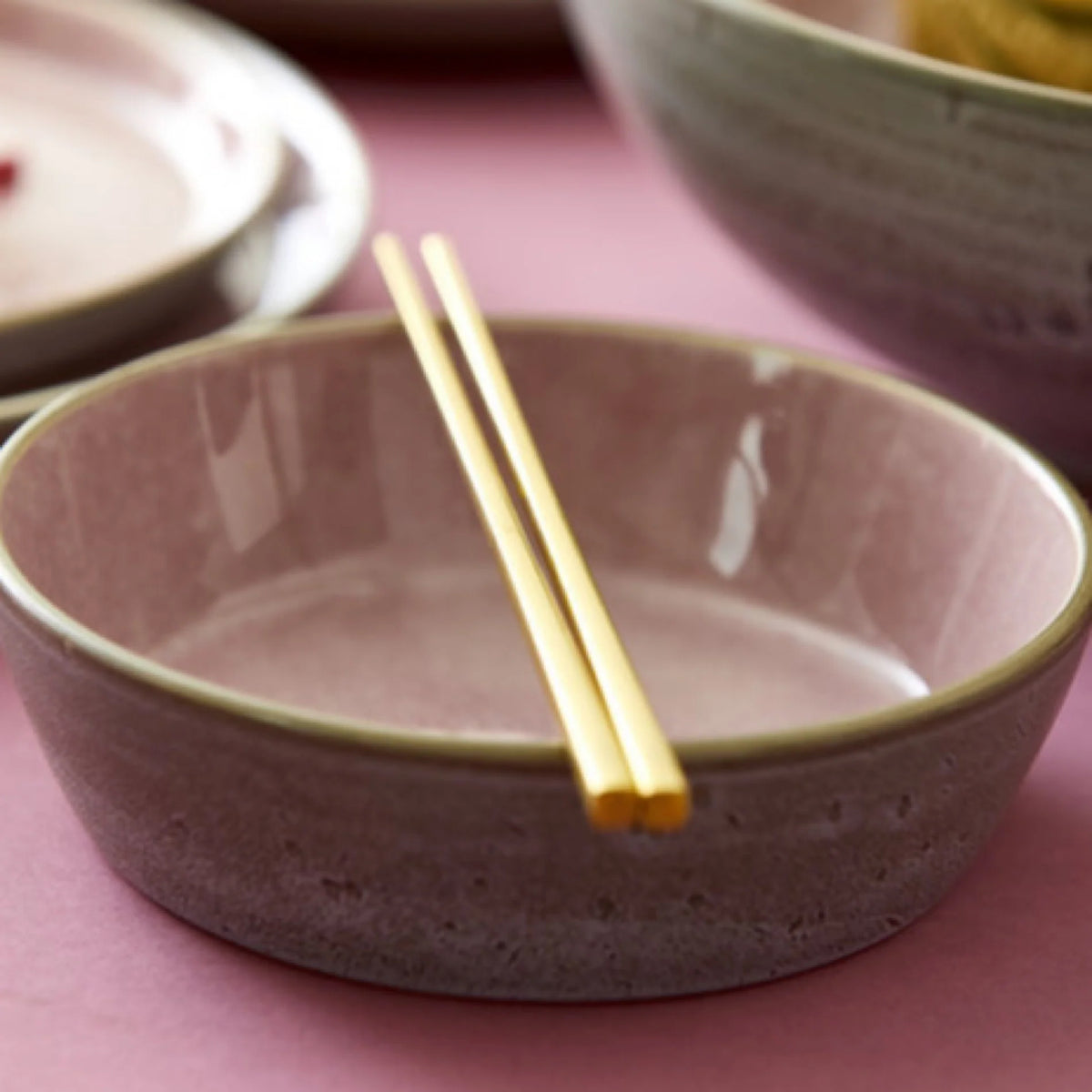 Stoneware Bowl Plate 18 cm Grey Light Pink X64445
