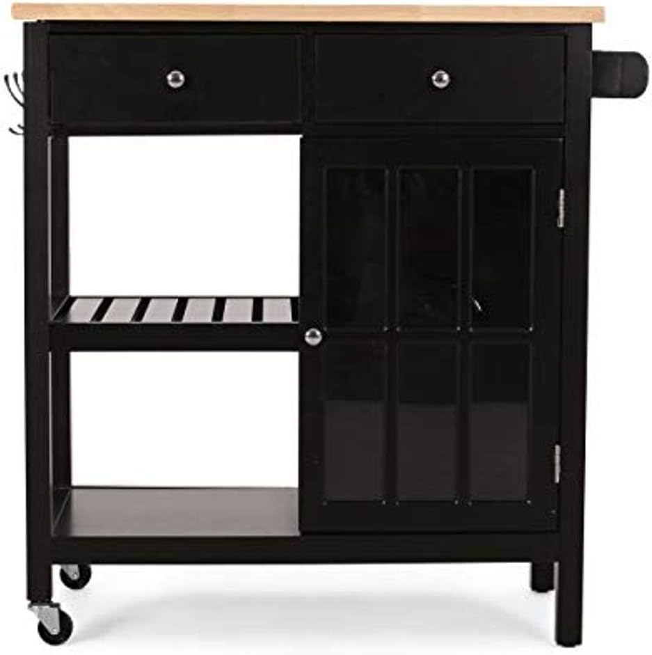 White and Natural Kitchen Cart with Wheels X86966