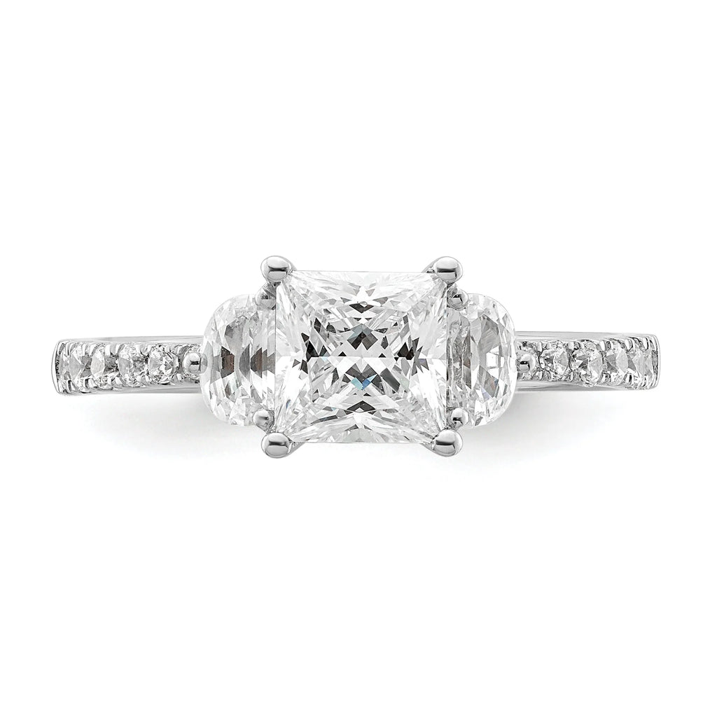 14k White Gold 3 Stone Half Moon/Princess Cut CZ Ring R377