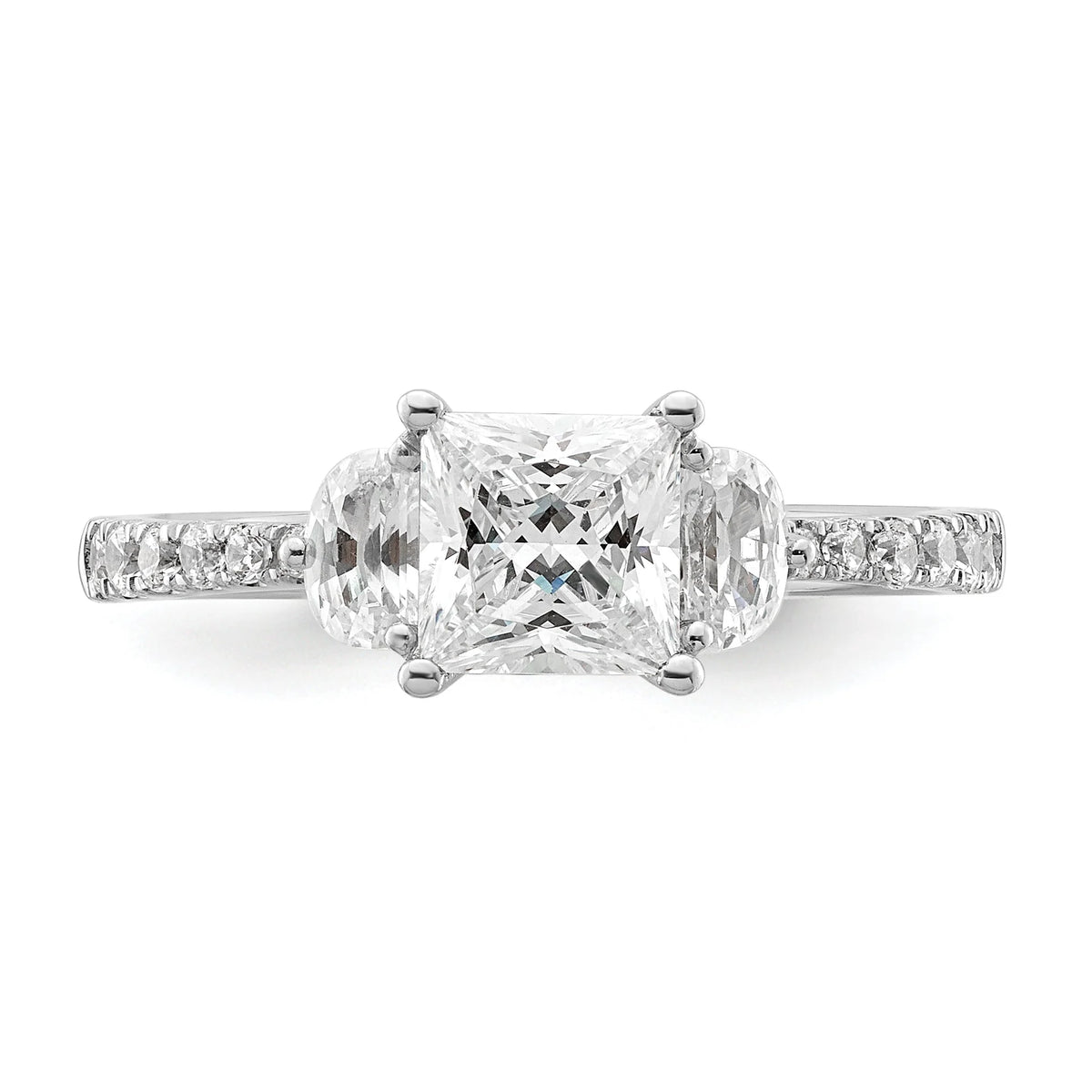 14k White Gold 3 Stone Half Moon/Princess Cut CZ Ring R377