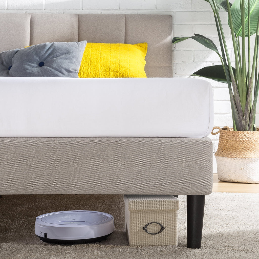 Grey Queen Upholstered Platform Bed Frame with USB Ports I983