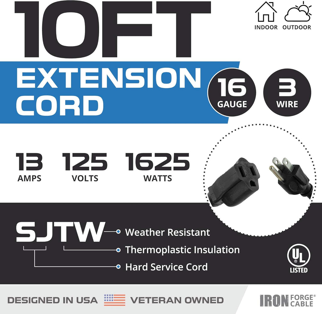Black 16/3 100 Ft Outdoor Extension Cord with 3 Prong Grounded Plug D85972