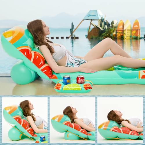 Inflatable Pool Float Lounger with Adjustable Backrest Cup Holders E428315