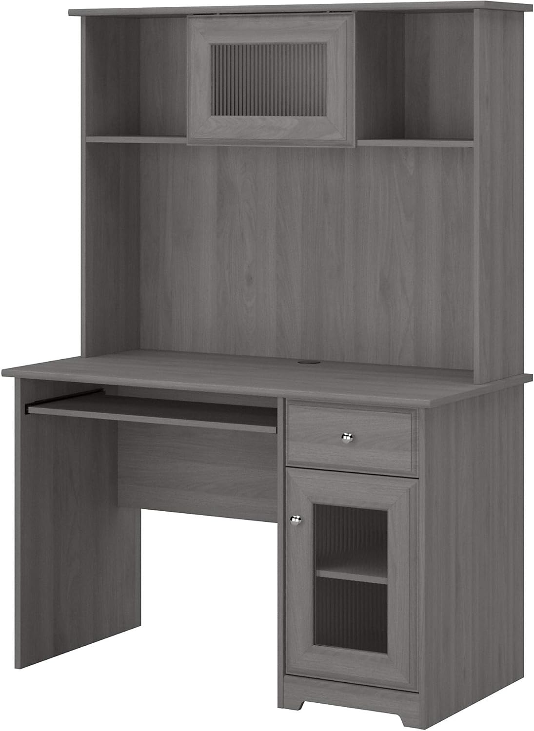 Small Computer Desk with Hutch and Keyboard Tray, 48W, Linen White Oak E76197