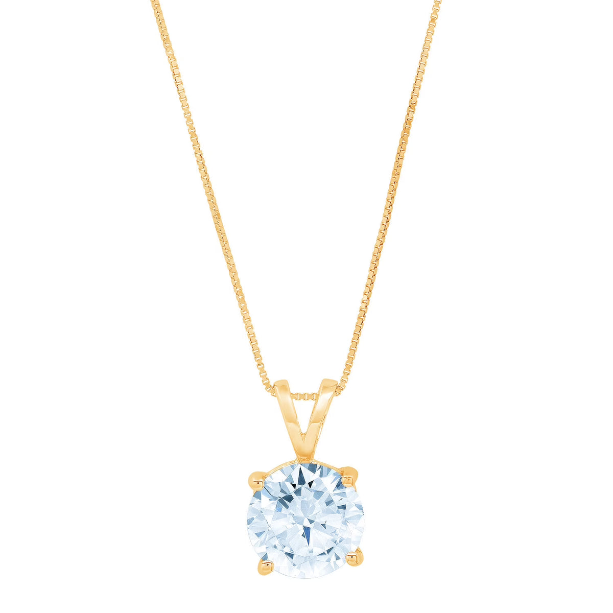 0.5 ct Round Cut Natural Swiss Blue Topaz 18k Yellow Gold Pendant with 16" Gold Chain Y3155