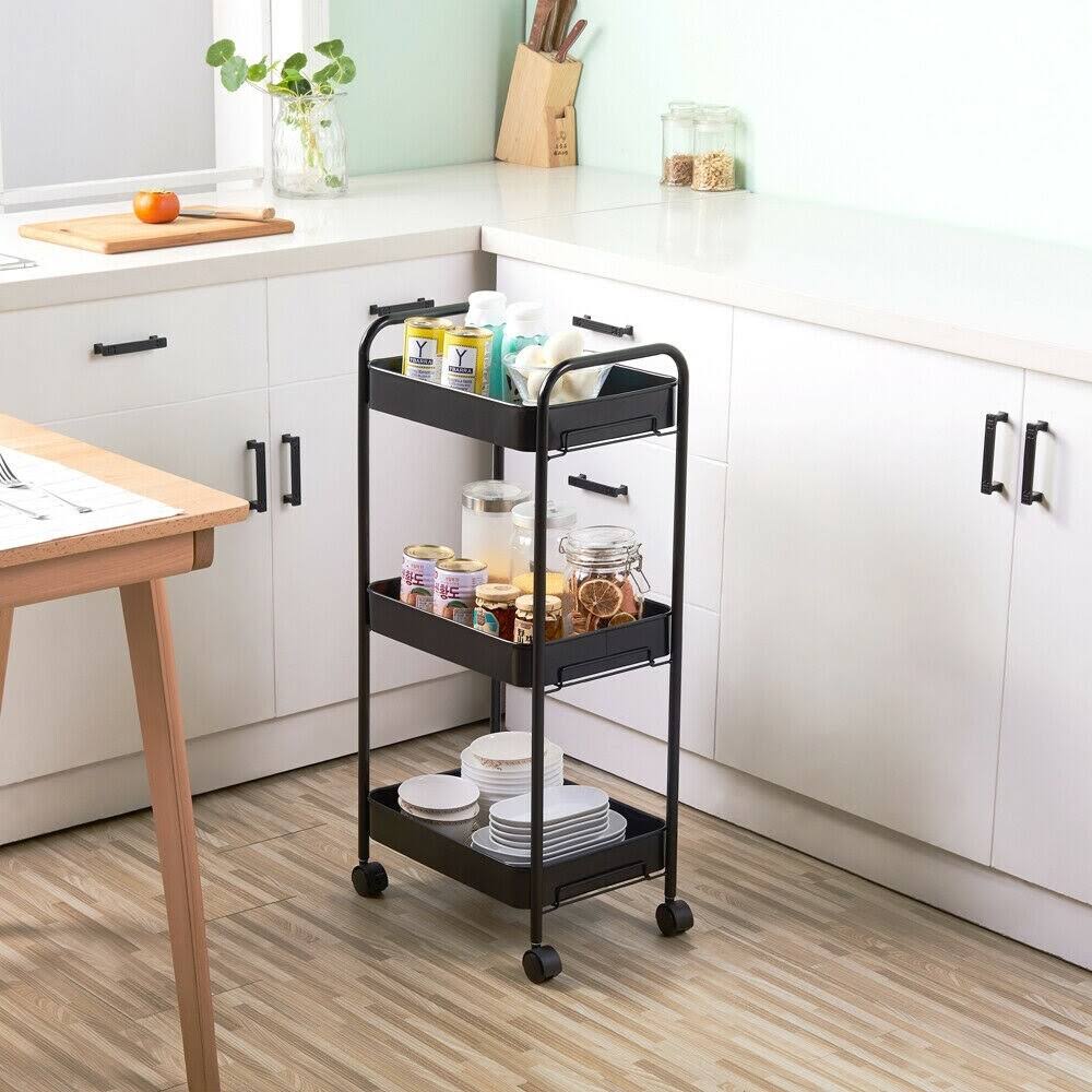 Blue 3-Layer Mobile Utility Trolley with Casters H19717