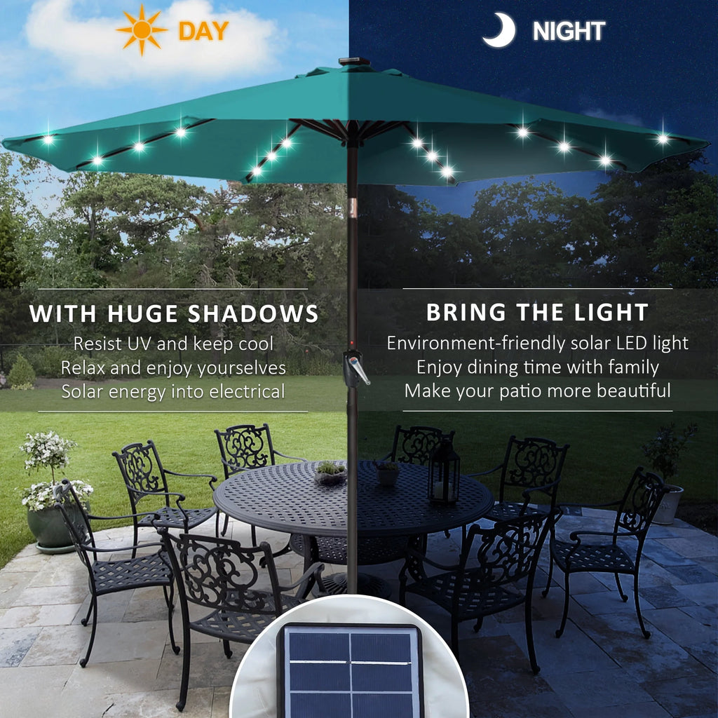Turquoise Patio Solar Umbrella with Tilt and Crank S308786