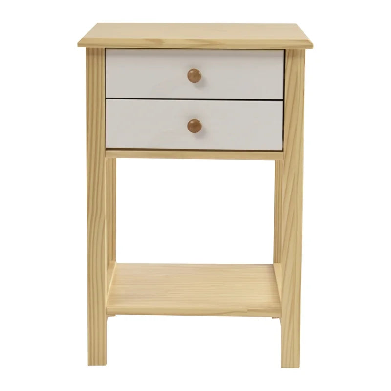 Solid Pine Wood 2 Drawer Nightstand Set of 2 J6514