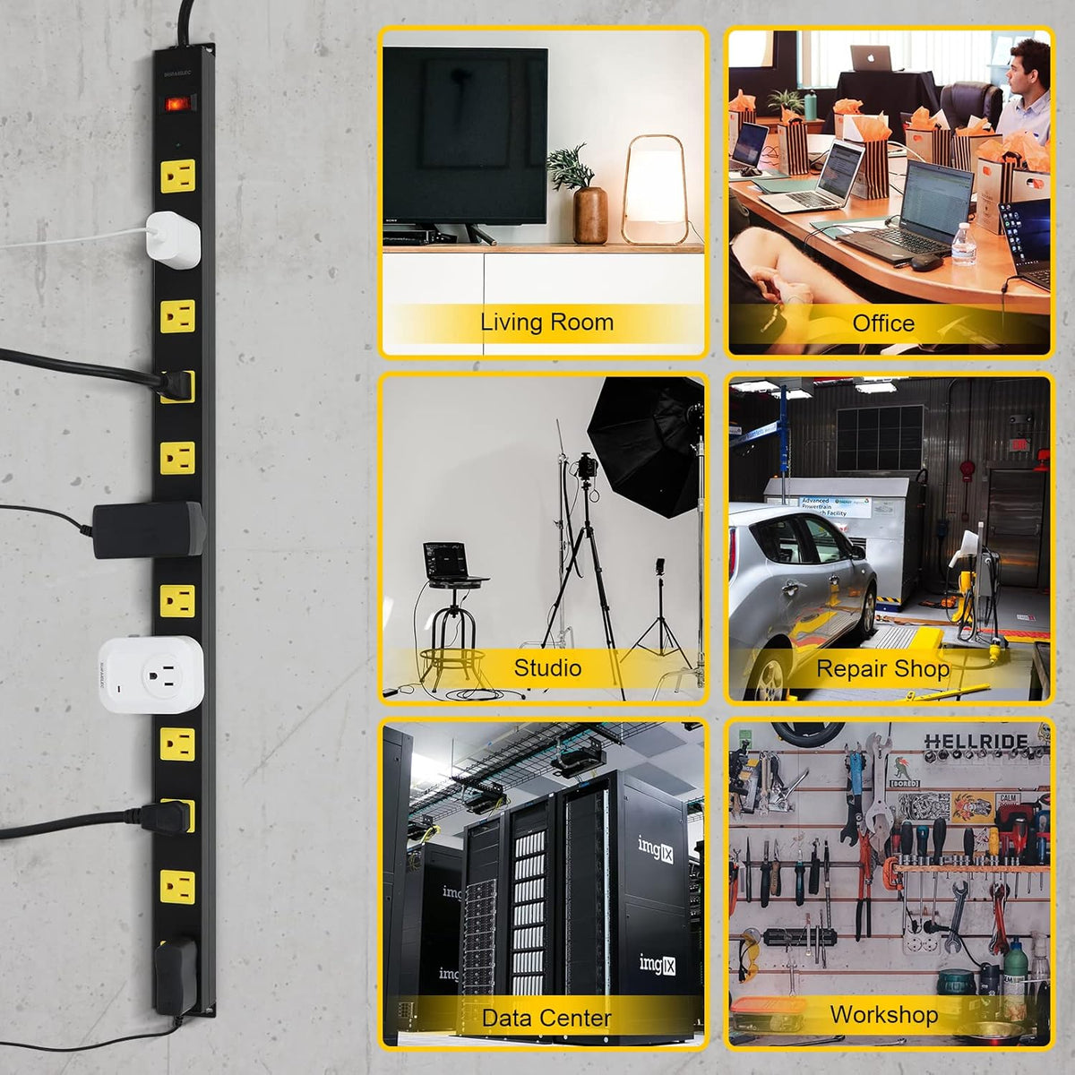 2-Pack 12 Outlet Metal Power Strip with 15 FT Cord Surge Protector O430187