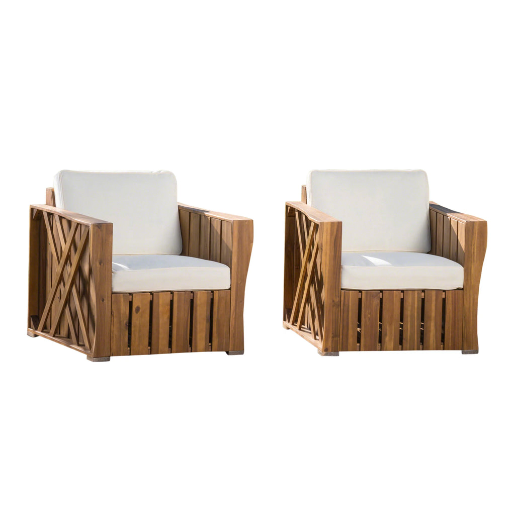 Acacia Wood Club Chairs with Cushions, Set of 2 E806717