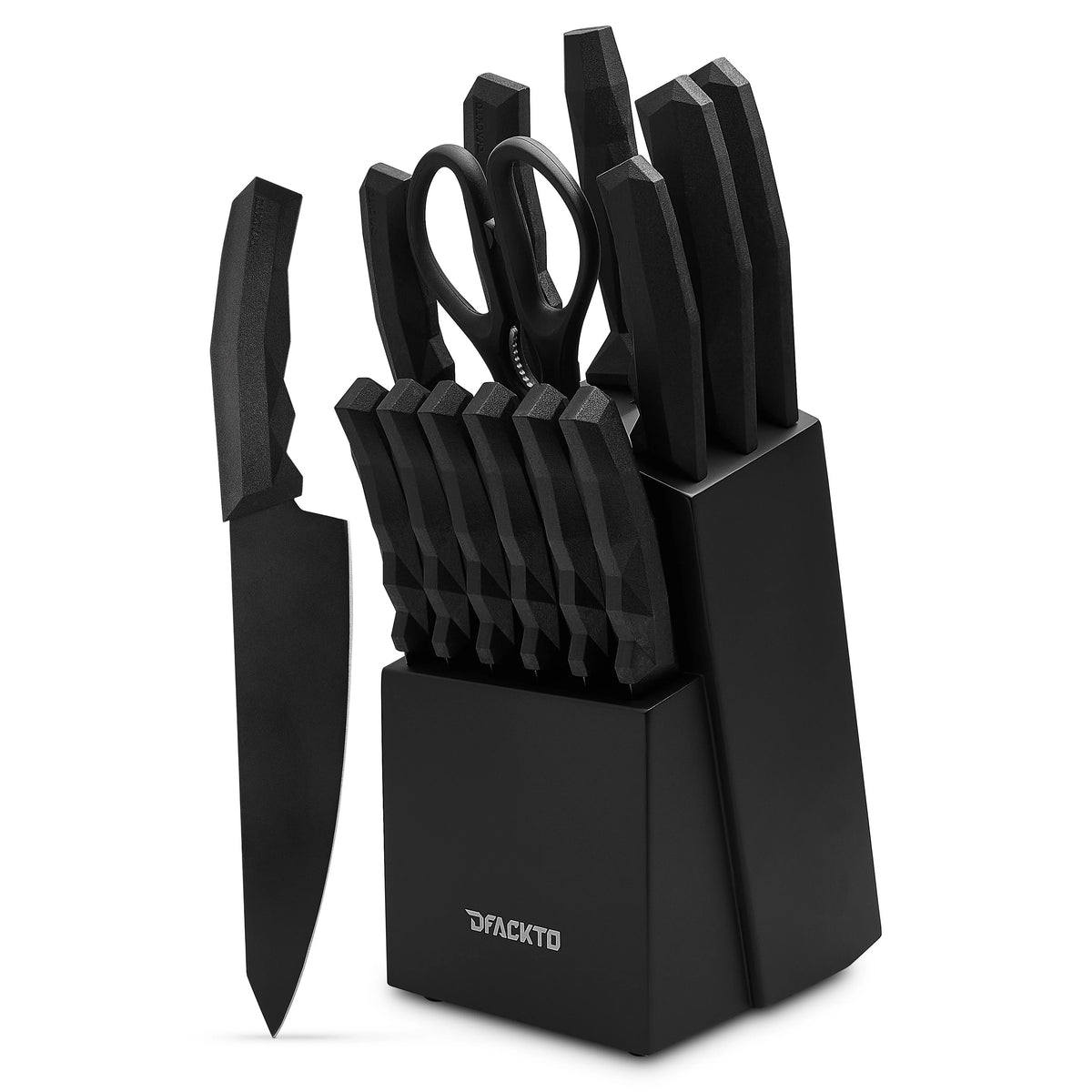 15 Piece Full Tang Black Kitchen Knife Block Set N73808