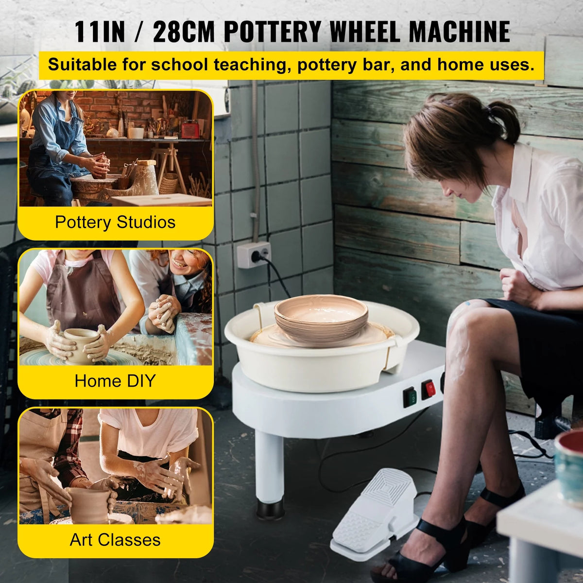 11in Ceramic Pottery Wheel with Foot Pedal and Detachable Basin R6794