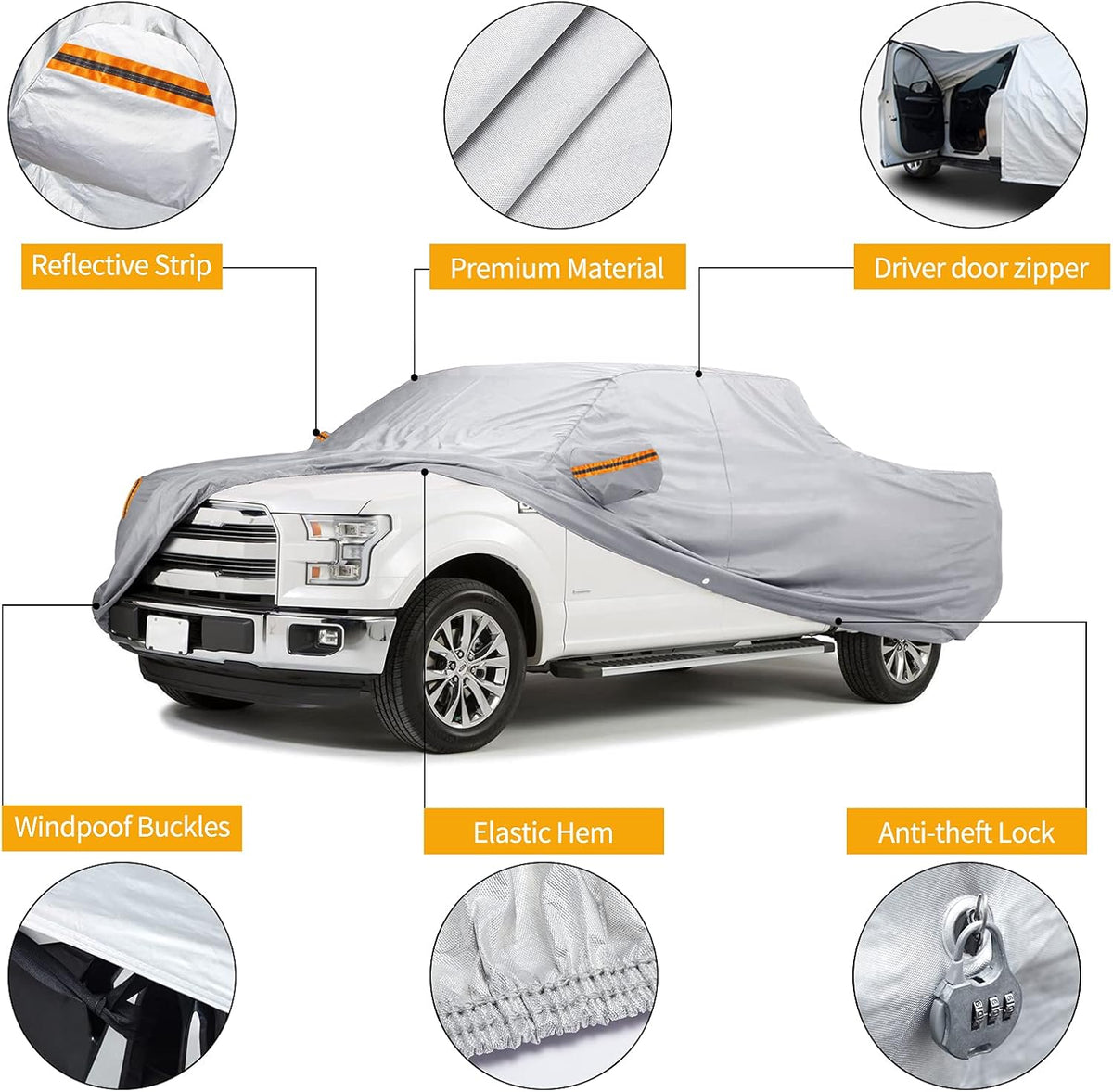 Waterproof Car Cover for Ford F150 2007-2021 Regular Cab Wheelbase 122/126 Length UP to 210" Pack of 2 H21796