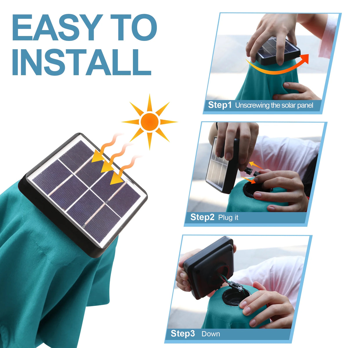 Turquoise Patio Solar Umbrella with Tilt and Crank S308786