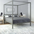 Queen Gunmetal Gray Metal Canopy Poster Bed V1058
