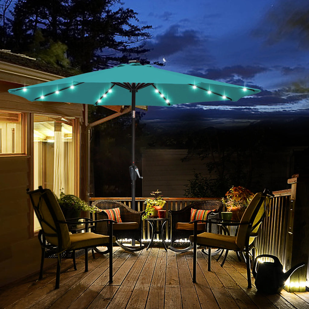Turquoise Patio Solar Umbrella with Tilt and Crank S308786