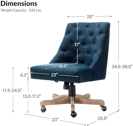 Blue Tufted Upholstered Home Office Chair with Wood Base B782