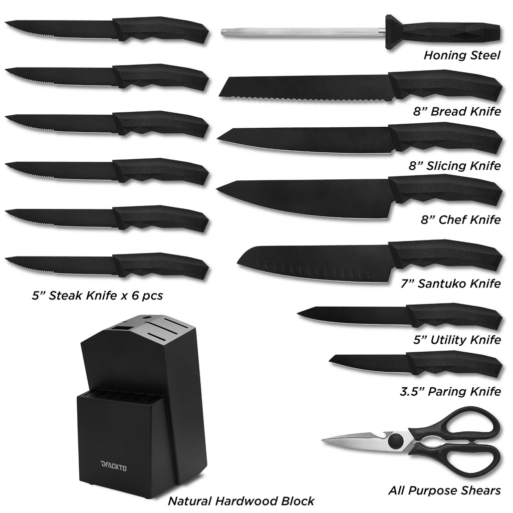 15 Piece Full Tang Black Kitchen Knife Block Set N73808
