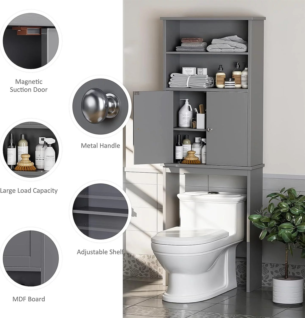 Over The Toilet Storage Cabinet with Adjustable Shelf, 75in, Gray J99338