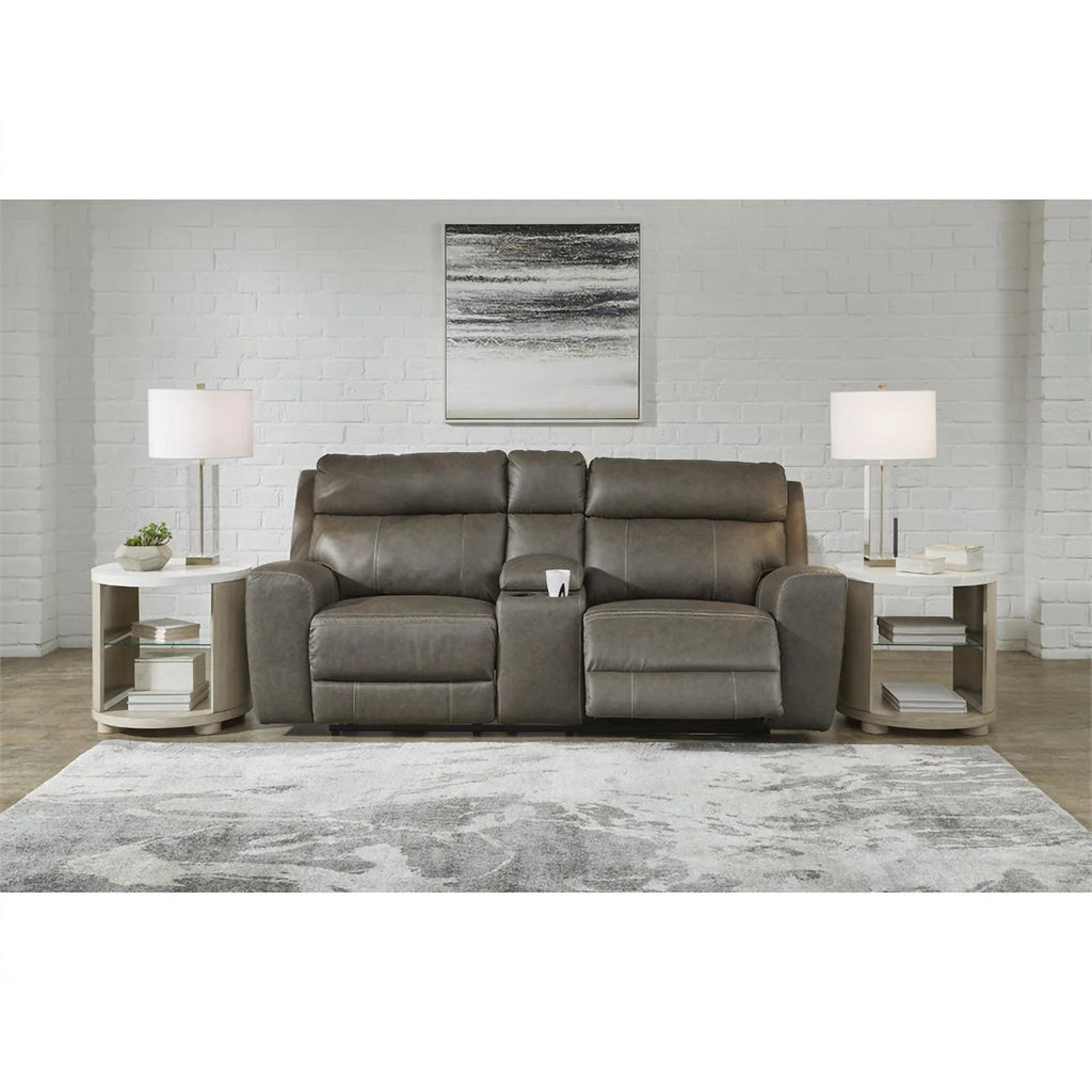Gray Leather Power Reclining Loveseat L348