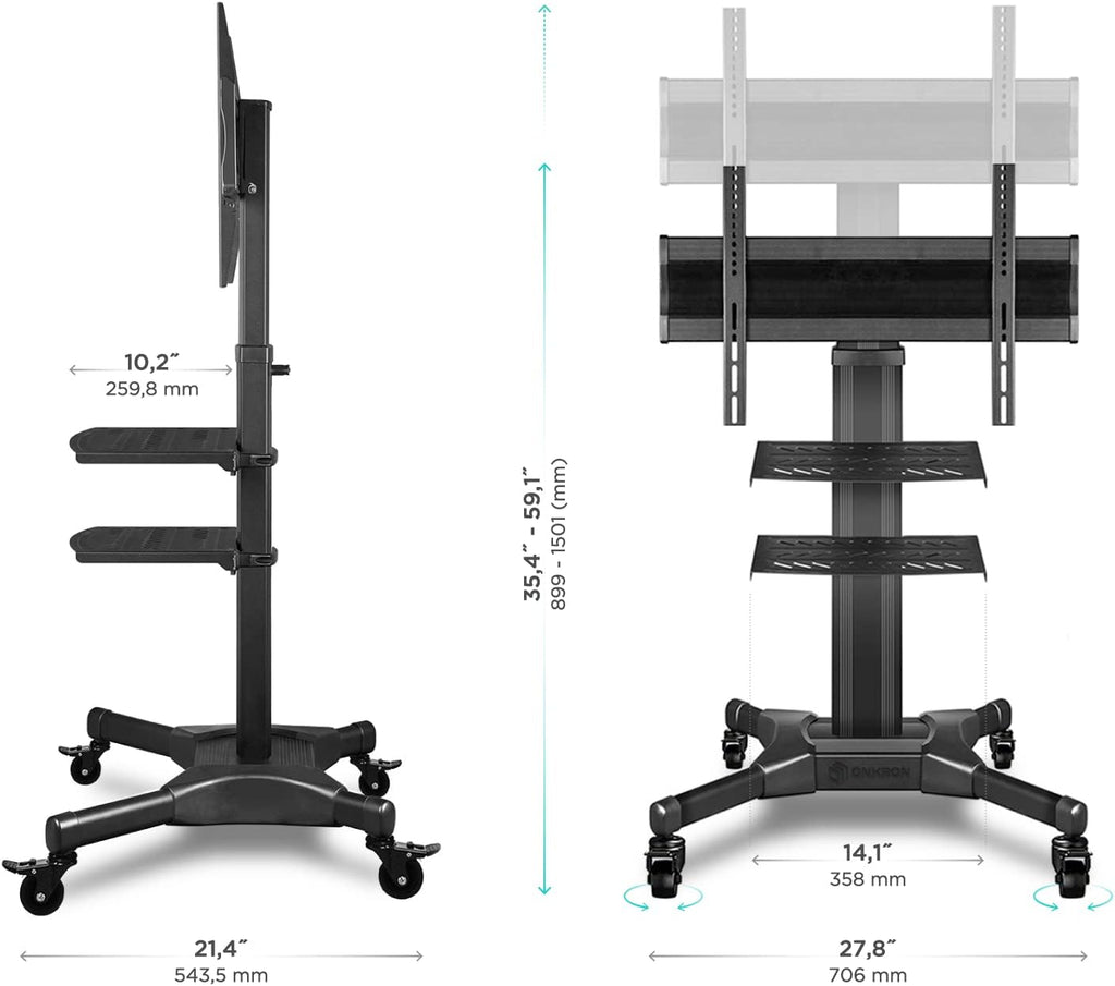 Mobile TV Stand with Wheels for 32-55 Inch TVs with 2 Shelves Height Adjustable Q171513