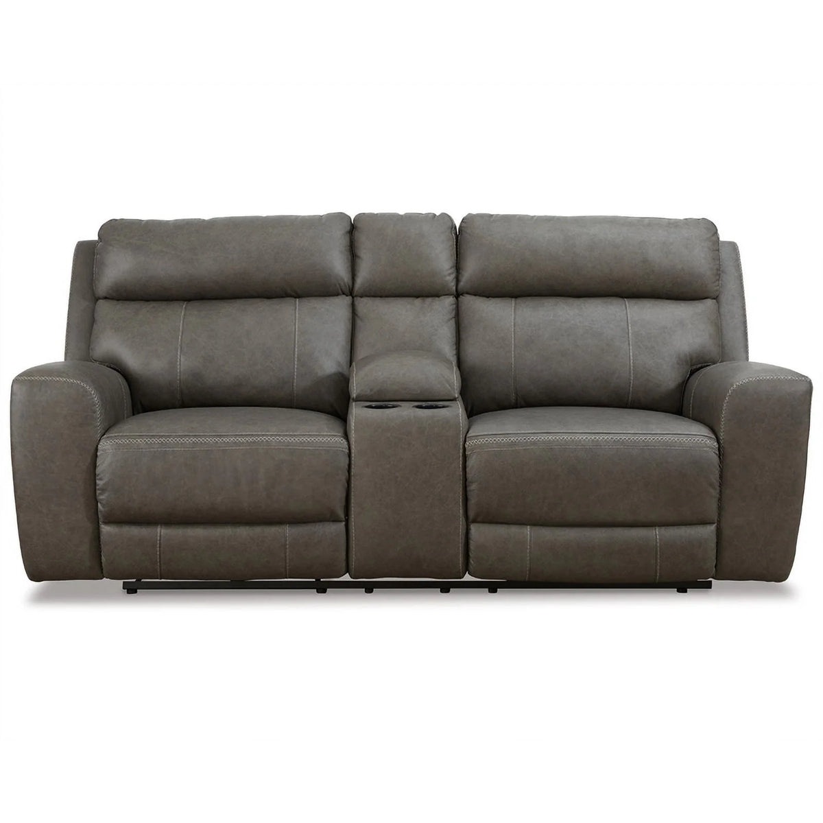 Gray Leather Power Reclining Loveseat L348