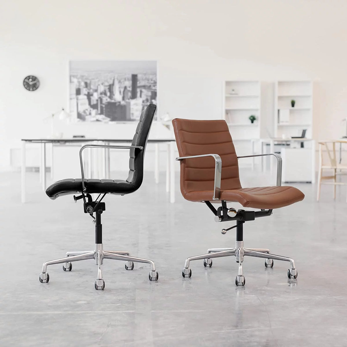 Ribbed Grey Poly-Cotton Fabric Office Chair W5987