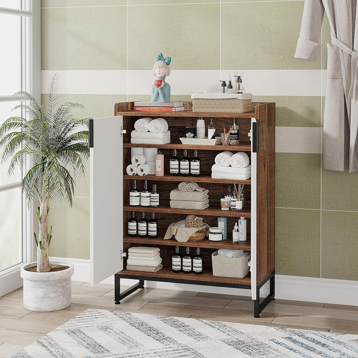 Brown 5-Tier Shoe Cabinet with Doors J3470