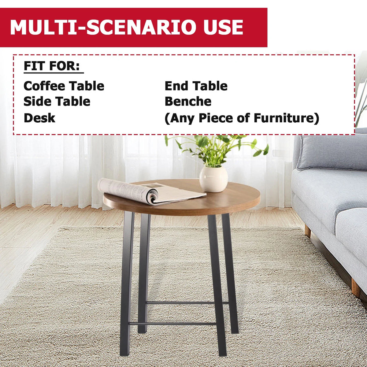 28"H×20"W Metal Table Legs Set of 2 Black K7556