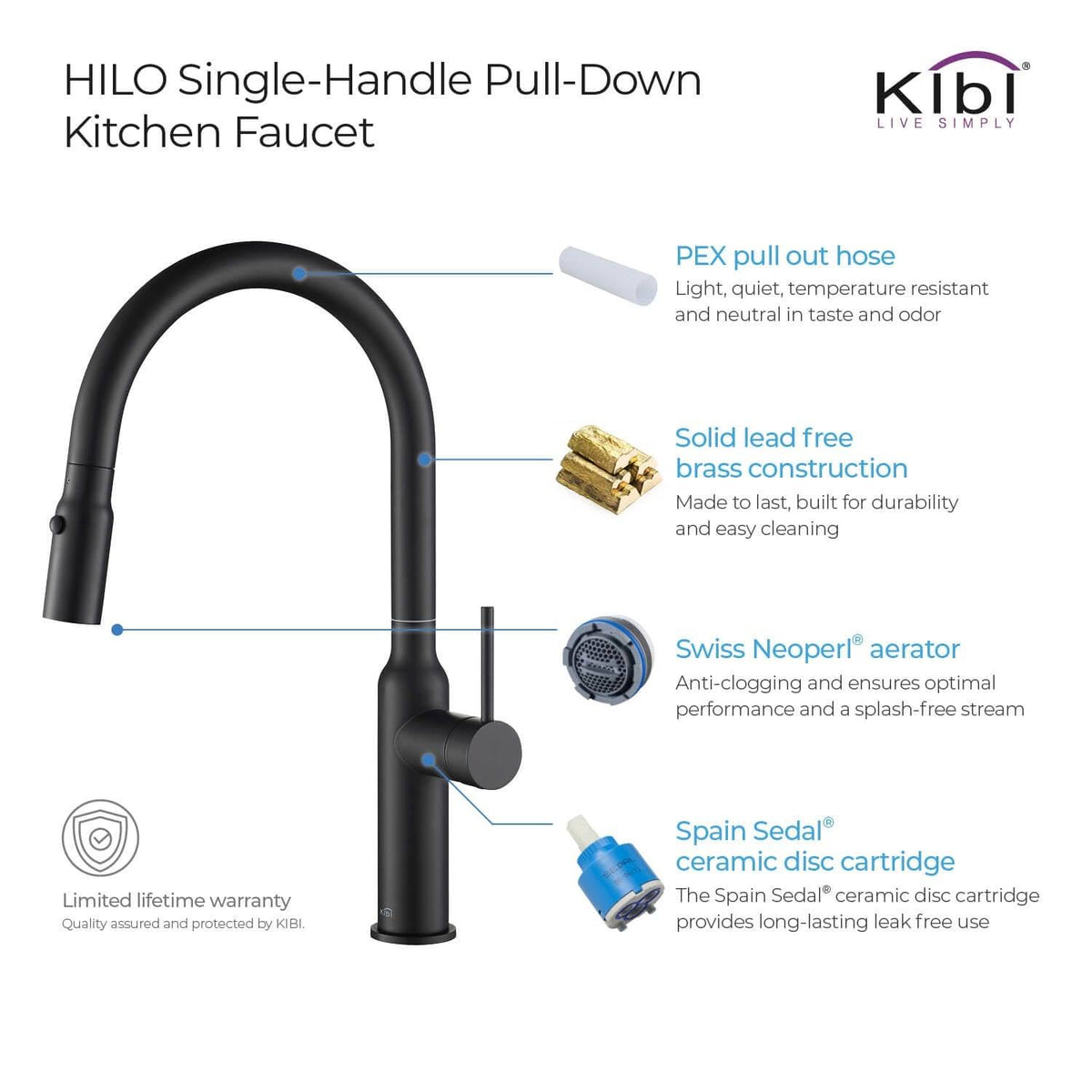 Black Single Level Kitchen Faucet with Sprayer Y741