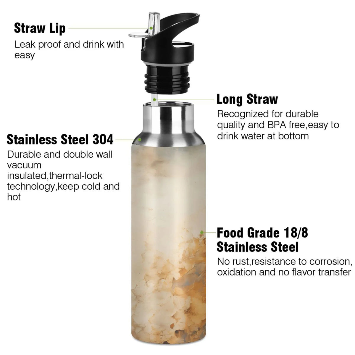 Stainless Steel Insulated Water Bottle with Straw Lid X28153