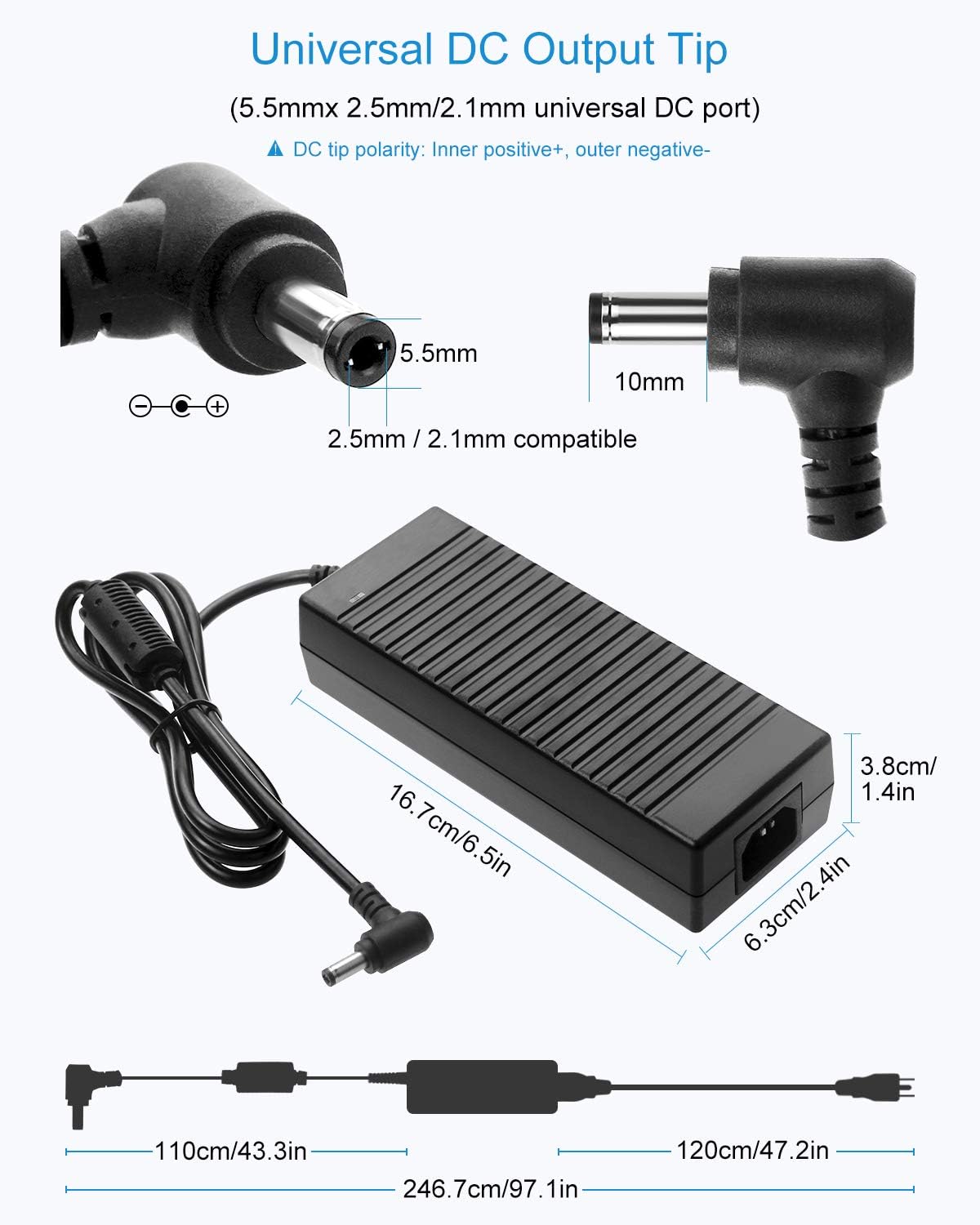 12V 10A 120W AC to DC Power Supply Adapter with 5.5x2.5mm Plug, Pack of 5 F288