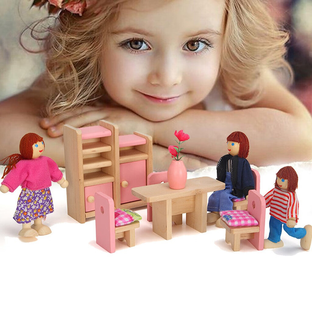 Miniature Doll Wooden Toy People 8 Furniture House Q371