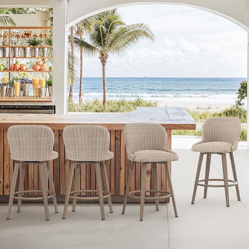 Apricot PE Rattan Swivel Bar Stools Set of 4 W703409