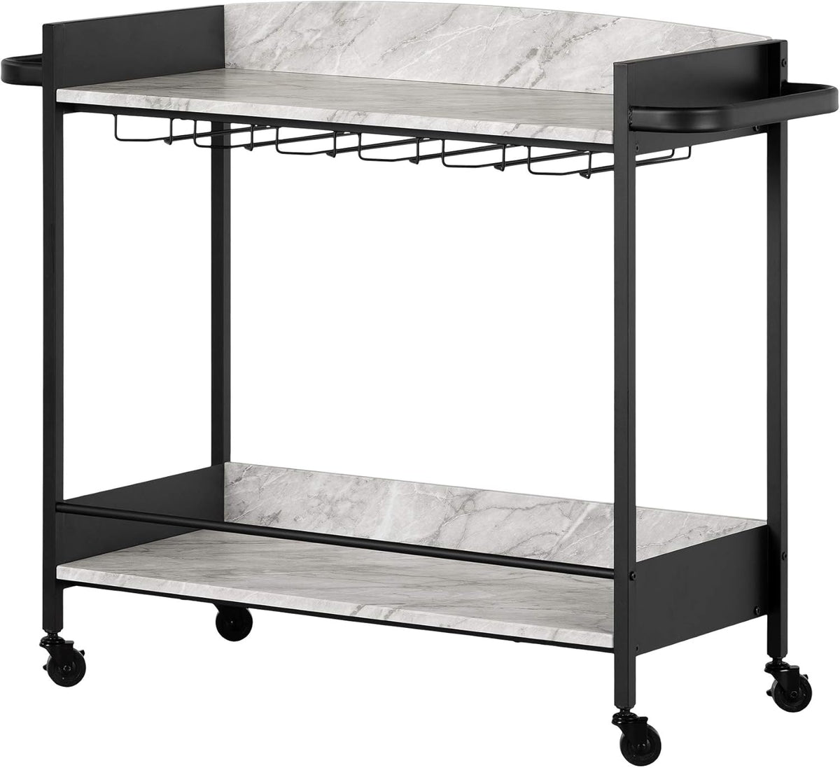 Black Faux Carrara Marble Mobile Bar Cart M117