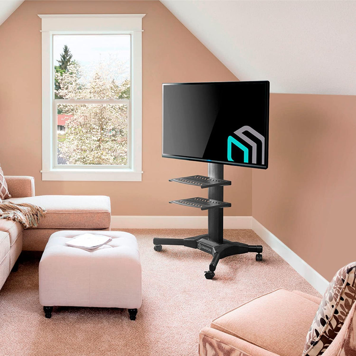 Mobile TV Stand with Wheels for 32-55 Inch TVs with 2 Shelves Height Adjustable Q171513