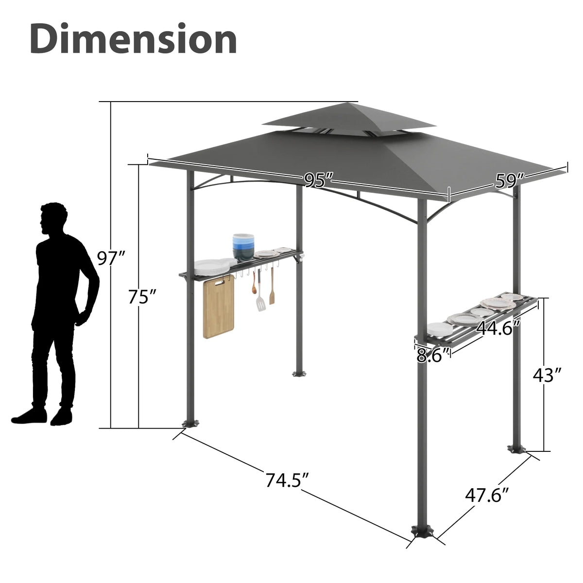 Patio BBQ Grill Gazebo Canopy with 2 Tier, Flame Retardant Cover R8005