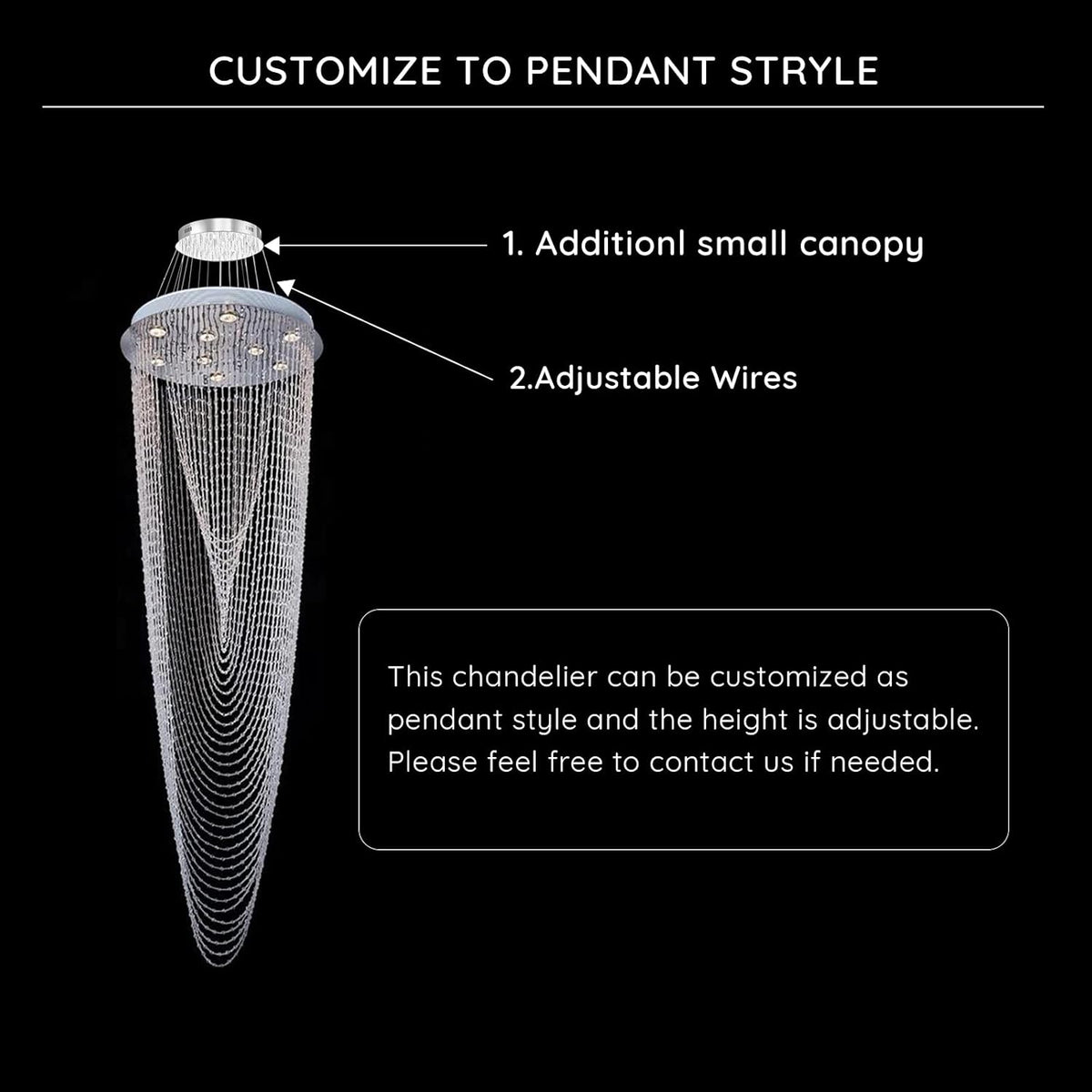 Modern Crystal Chandelier, H91'' High I460