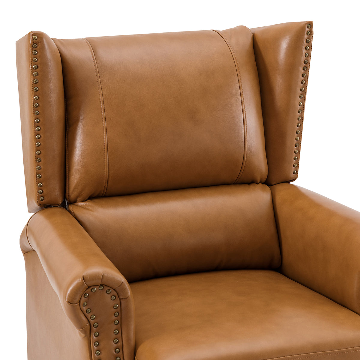 Genuine Leather Recliner with Nailhead Trims and Solid Wood Legs B864