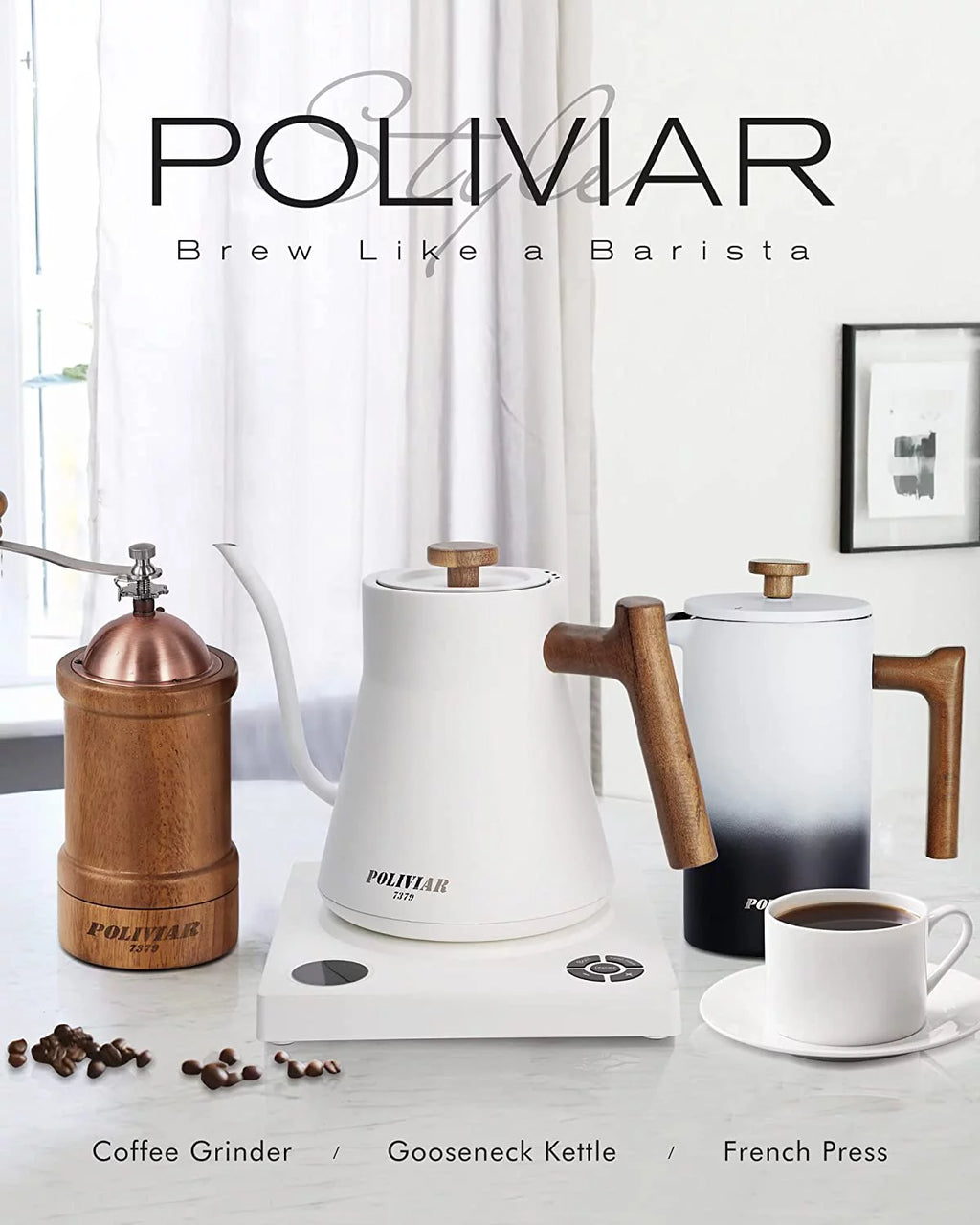 1200W Electric Gooseneck Kettle with Wood Handle N42166