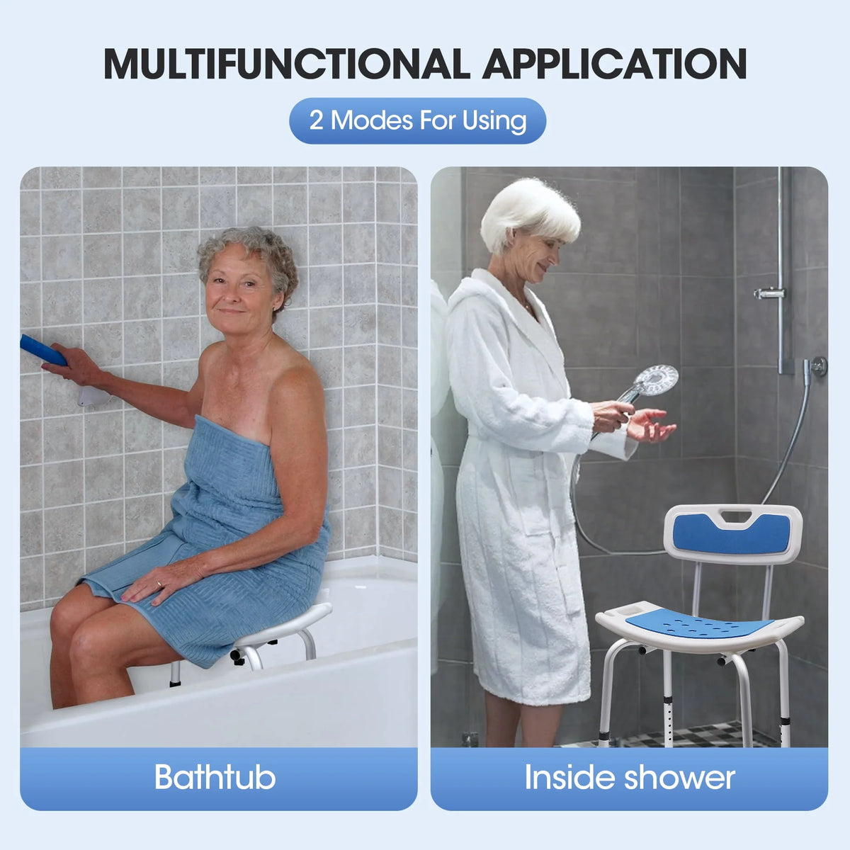 Bath and Shower Chair with Back and Padded Armrests, Height Adjustable U59334