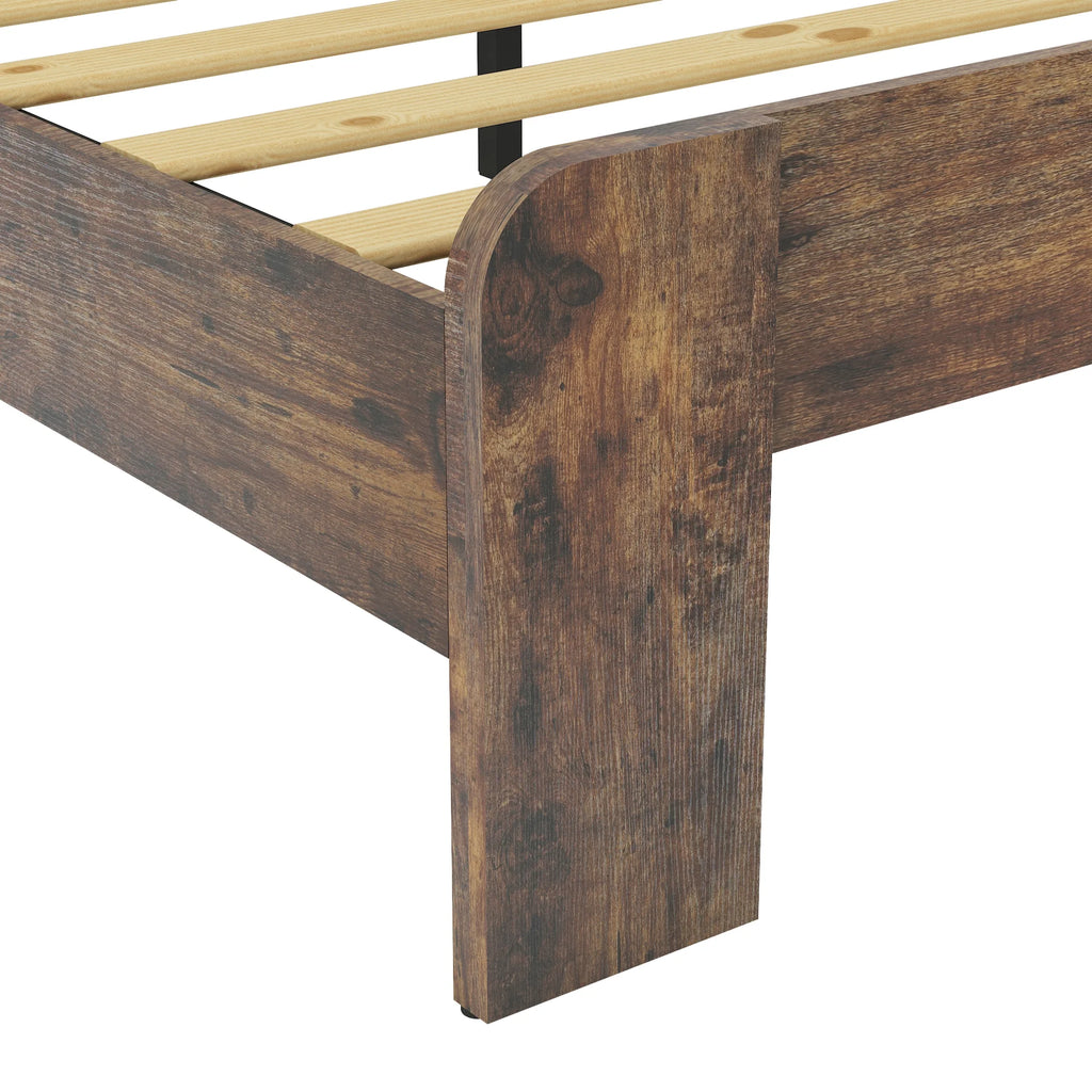 Queen Size Dark Brown Wood Platform Bed with Headboard K43104